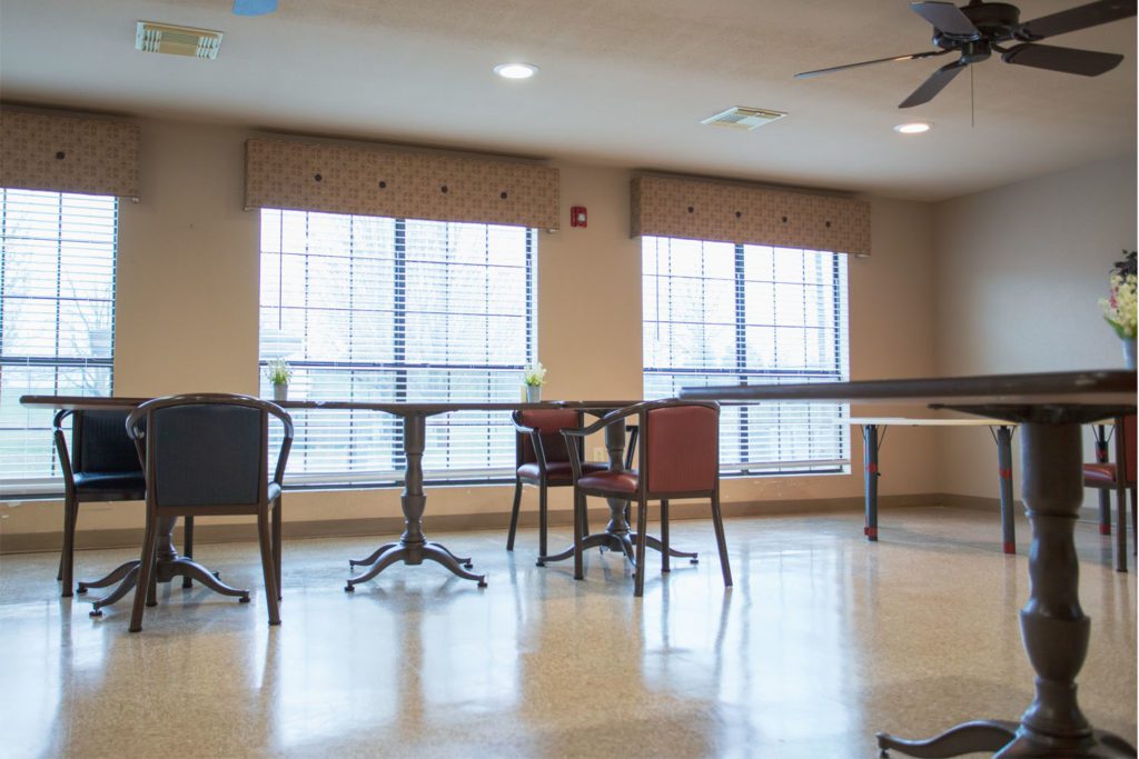 The dining area at a skilled nursing facility